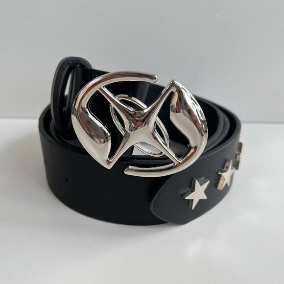 y2k 2000s chrome star futuristic cross emblem black and silver grunge emo belt - Picture 5 of 6